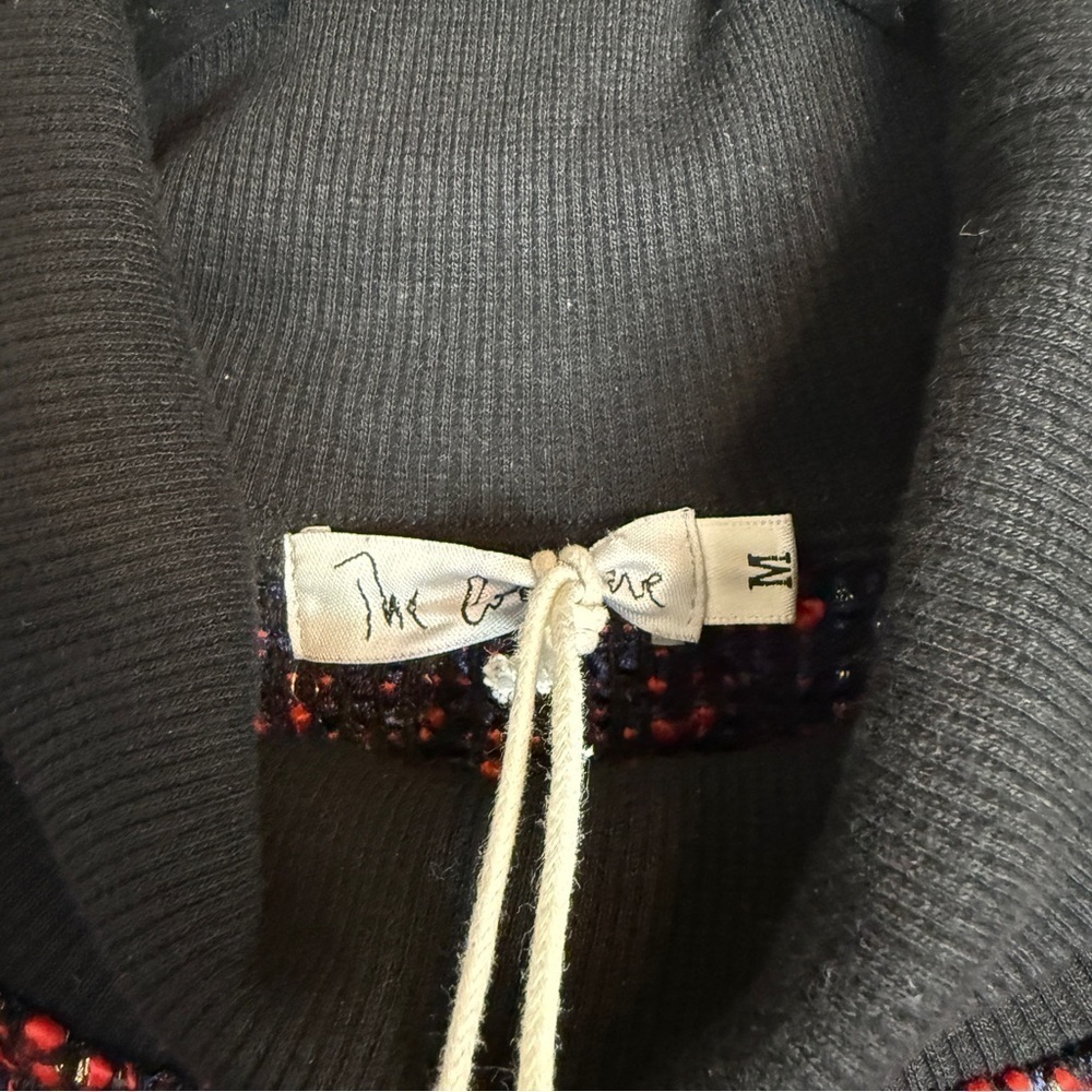 The Collective Tweed Red Black Metallic Mock Neck Long Sleeve Fringe Hem Top - Picture 11 of 14